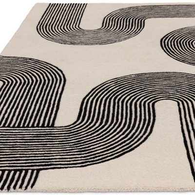 Black Cream Handmade Modern Abstract 12-14mm Thick Stain-Resistant Rug for Bedroom, Living, & Dining Room-200cm X 300cm