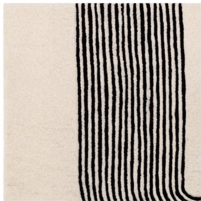 Black Cream Handmade Modern Abstract 12-14mm Thick Stain-Resistant Rug for Bedroom, Living, & Dining Room-200cm X 300cm