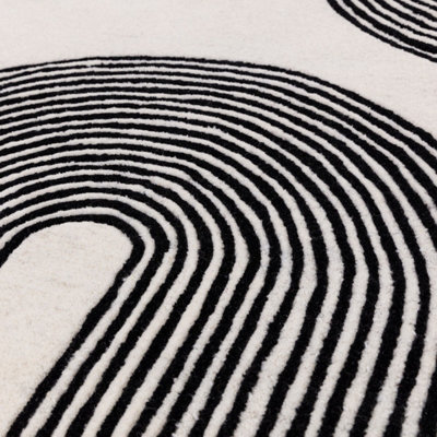 Black Cream Handmade Modern Abstract 12-14mm Thick Stain-Resistant Rug for Bedroom, Living, & Dining Room-200cm X 300cm