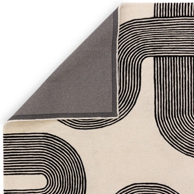 Black Cream Handmade Modern Abstract 12-14mm Thick Stain-Resistant Rug for Bedroom, Living, & Dining Room-200cm X 300cm