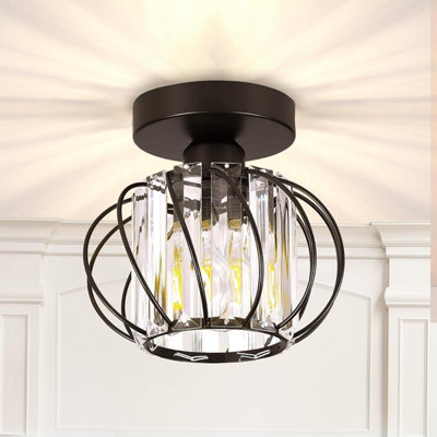 Black Crystal Modern Ceiling Light, E27 Semi-Flush