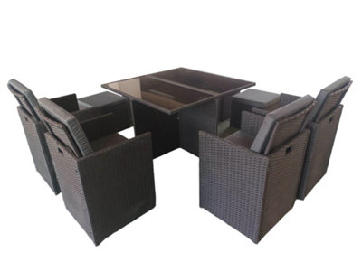 Black Cube Rattan Garden Furniture Set Outdoor 9 pieces + Rain Cover
