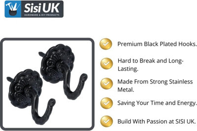 Black Curtain Tie Back Hooks Modern & Classic Designs Screw In Tassel Hold Rosette Hook U Shaped Curtain Tie Hooks Ball End x 4