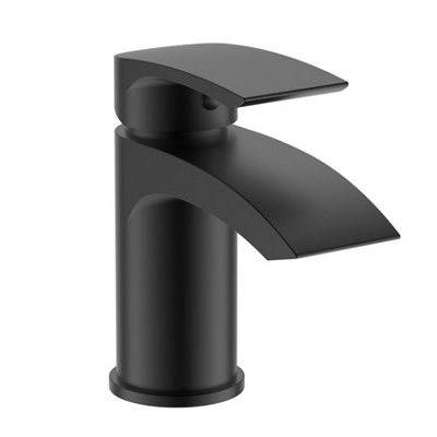 Black Curve Waterfall Cloakroom Mini Basin Mixer Tap Sink Mono Bathroom +Fixing
