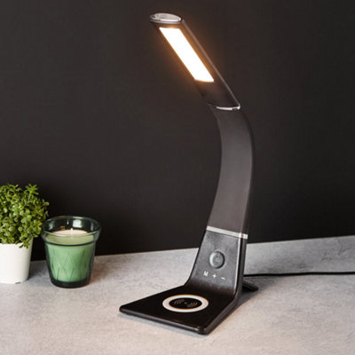Black Curved LED Desk Lamp with Wireless Phone Charger - 3