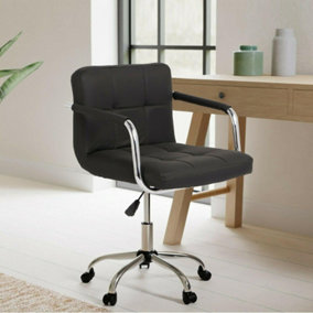 Black Cushioned Faux Leather Office Chair with Chrome Legs