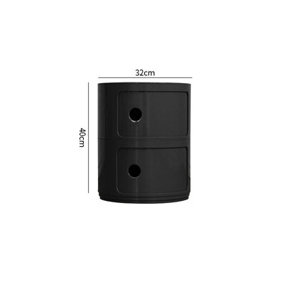 Black Cylindrical Multi Tiered Plastic Bedside Storage Drawers Unit Drawer Bedside Chest 40cm H