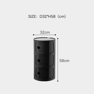 Black Cylindrical Multi Tiered Plastic Bedside Storage Drawers Unit Drawer Bedside Chest 58cm H
