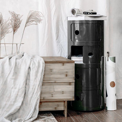 Black Cylindrical Multi Tiered Plastic Bedside Storage Drawers Unit ...