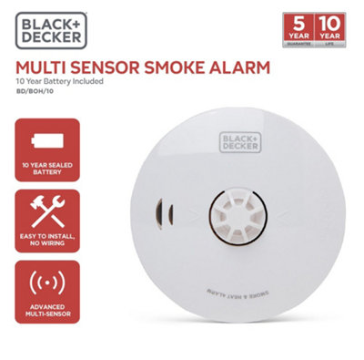 Black + Decker Multi Sensor Smoke Alarm + Heat Sensor. 10 Year Sealed ...