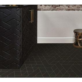 Black Designer Effect Anti-Slip Vinyl Flooring for Kitchen, Conservatory & Dining Room 1m X 4m (4m²)