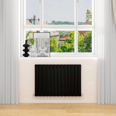 Black Designer Radiator Horizontal Flat Panel Double Panel Rad