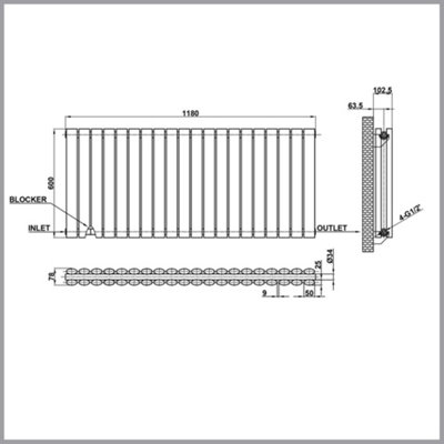 Black Designer Radiator Horizontal Oval Column Double Panel Rad 600x1180mm