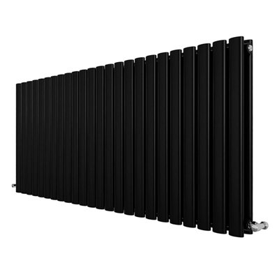 Black Designer Radiator Horizontal Oval Column Double Panel Rad 600x1416mm
