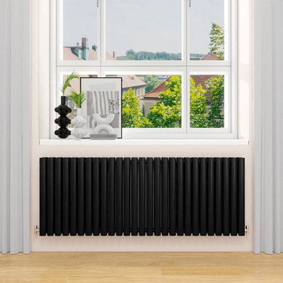 Black Designer Radiator Horizontal Oval Column Double Panel Rad 600x1593mm