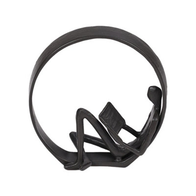 Black Desktop Metal Statue Reading Men in Circle Ornament Figurines 183