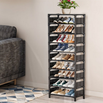 Black Detachable 10 Tier Metal Non-woven Breathable Shoe Rack at the ...