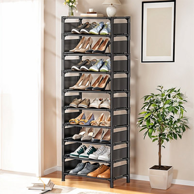 Black Detachable 10 Tier Metal Non-woven Breathable Shoe Rack at the ...