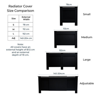 Black Diamond MDF Radiator Cover - Adjustable - 140-204cm (W) x 81.5cm ...