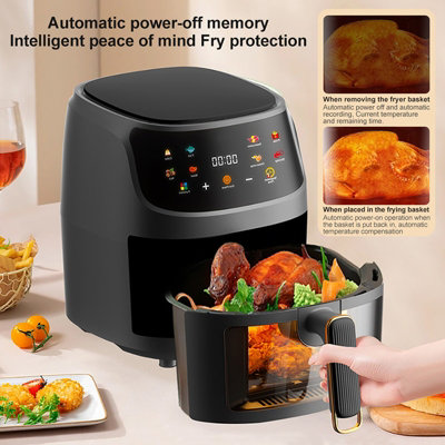 Black Digital Penel Singe Basket 5L Air Fryer Oven with Timer,Observation Window, Non-Stick Removable Basket - 4
