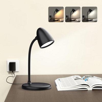 Black Dimmable LED Desk Lamp, 3 Color Light Small Reading Table Lamp ...