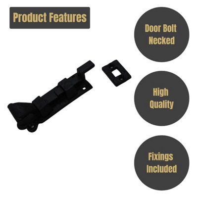Black Door Bolt Necked 100mm Cast Iron Ornate Antique Fish Tail Bolt for Gates & Doors Durable Iron Door Bolt with Cranked Lock x1