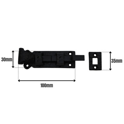 Black Door Bolt Necked 100mm Cast Iron Ornate Antique Fish Tail Bolt for Gates & Doors Durable Iron Door Bolt with Cranked Lock x1