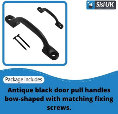 Black Door Bow Pull Handles 6inch Sliding Barn Door Handle Retro Bow Shaped Garden Gate Garage Shed Cabinet Grab Handles (2 Pcs)