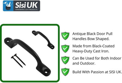 Black Door Bow Pull Handles 6inch Sliding Barn Door Handle Retro Bow Shaped Garden Gate Garage Shed Cabinet Grab Handles (2 Pcs)