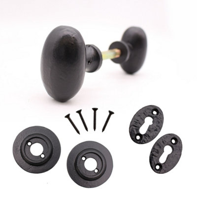 Black Door Knob Oval Antique Rim Mortice Cast Iron DIY at B&Q