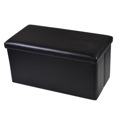 Black Double Folding Ottoman Storage Box Pouffe Seat Stool Home Chair ...