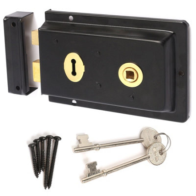 Black Double Handed Rim Lock 150Mm Traditional 1920s Victorian Style