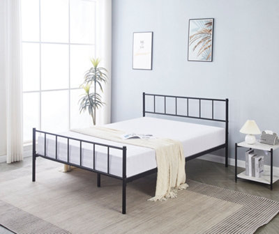 Black Double Metal Bed Frame with High Headboard and Large Storage ...