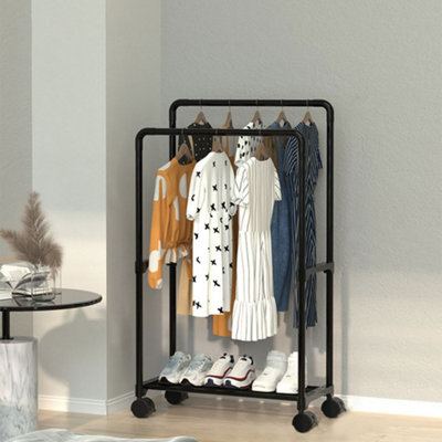 Black Double Rod Heavy Duty Metal Clothes Rack Bedroom Garment Rack ...