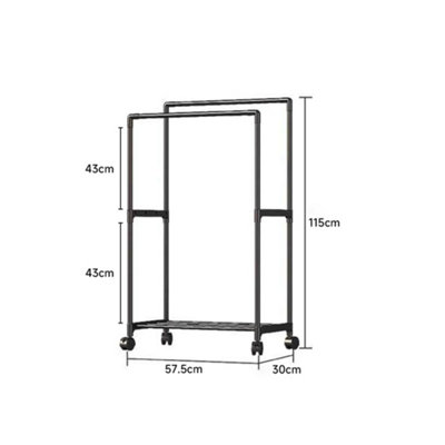 Black Double Rod Heavy Duty Metal Clothes Rack Bedroom Garment Rack ...
