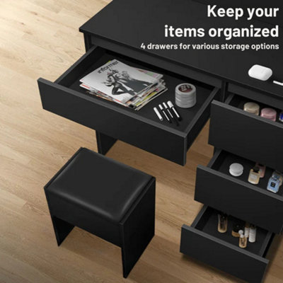 Black Dressing Table Hollywood LED Lights Mirror, Vanity Makeup Desk,  Bedroom Makeup Table Set with Drawer