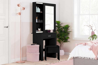 Black Dressing Table with Mirror Birlea Evelyn Sliding Vanity Desk Make Up