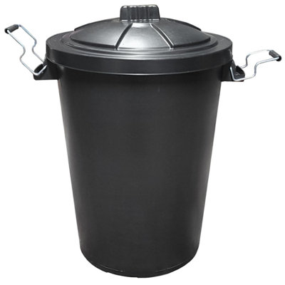 Black Dustbin with Clip Locking Lid Plastic Dustbin for Home Garden Storage Rubbish Recycling Animal Feed 80 Litre