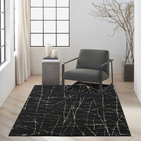 Black Easy to Clean Abstract Luxurious Modern Rug for Living Room, Bedroom - 160cm X 221cm