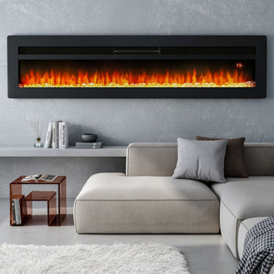 Black Electric Fire Fireplace Wall Mounted or Inset Heater 12 Flame Colors with Freestanding Leg 60 Inch