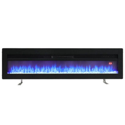 Black Electric Fire Fireplace Wall Mounted or Inset Heater 12 Flame Colors with Freestanding Leg 60 Inch