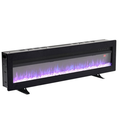 Black Electric Fire Fireplace Wall Mounted or Inset Heater 12 Flame Colors with Freestanding Leg 60 Inch
