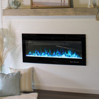 Black Electric Fire Fireplace Wall Mounted or Wall Inset 9 Adjustable Flame Color with Remote Control 80 Inch