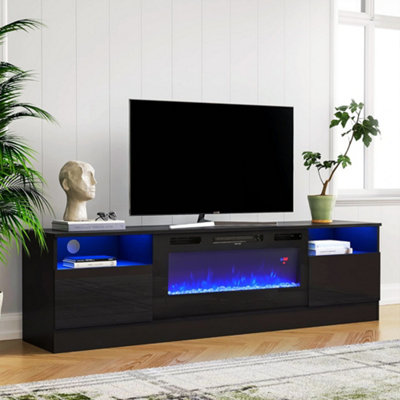 Black Electric Fire Suite Fireplace and Black Fire Surround Set Fireplace TV Stand 12 Mood Light Colors
