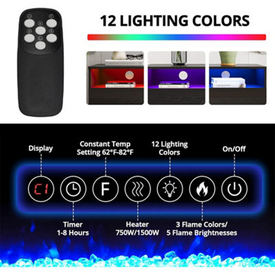 Black Electric Fire Suite,Fireplace and Black Fire Surround Set,Fireplace TV Stand 12 Mood Light Colors