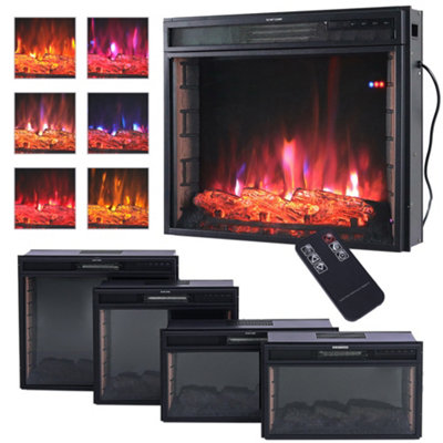 Black Electric Fire Wall Inset or Freestanding Fireplace with Remote Control 7 Flame Colors 24 Inch