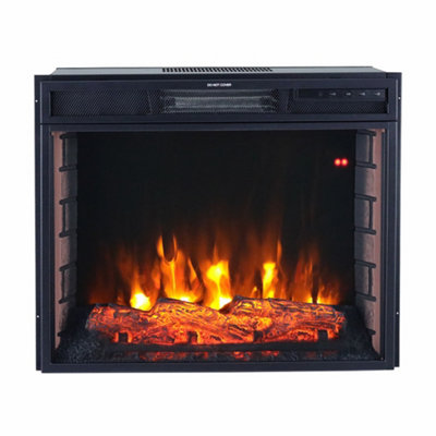 Black Electric Fire Wall Inset or Freestanding Fireplace with Remote Control 7 Flame Colors 24 Inch
