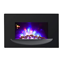 Black Electric Fire Wall Mounted Fireplace 7 Flames Color Adjustable with Remote Control 35 Inch