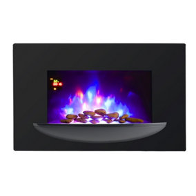 Black Electric Fire Wall Mounted Fireplace Heater 7 Flames Color Adjustable with Remote Control 35 Inch