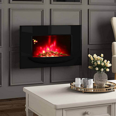 Black Electric Fire Wall Mounted Fireplace Heater 7 Flames Color Adjustable with Remote Control 35 Inch